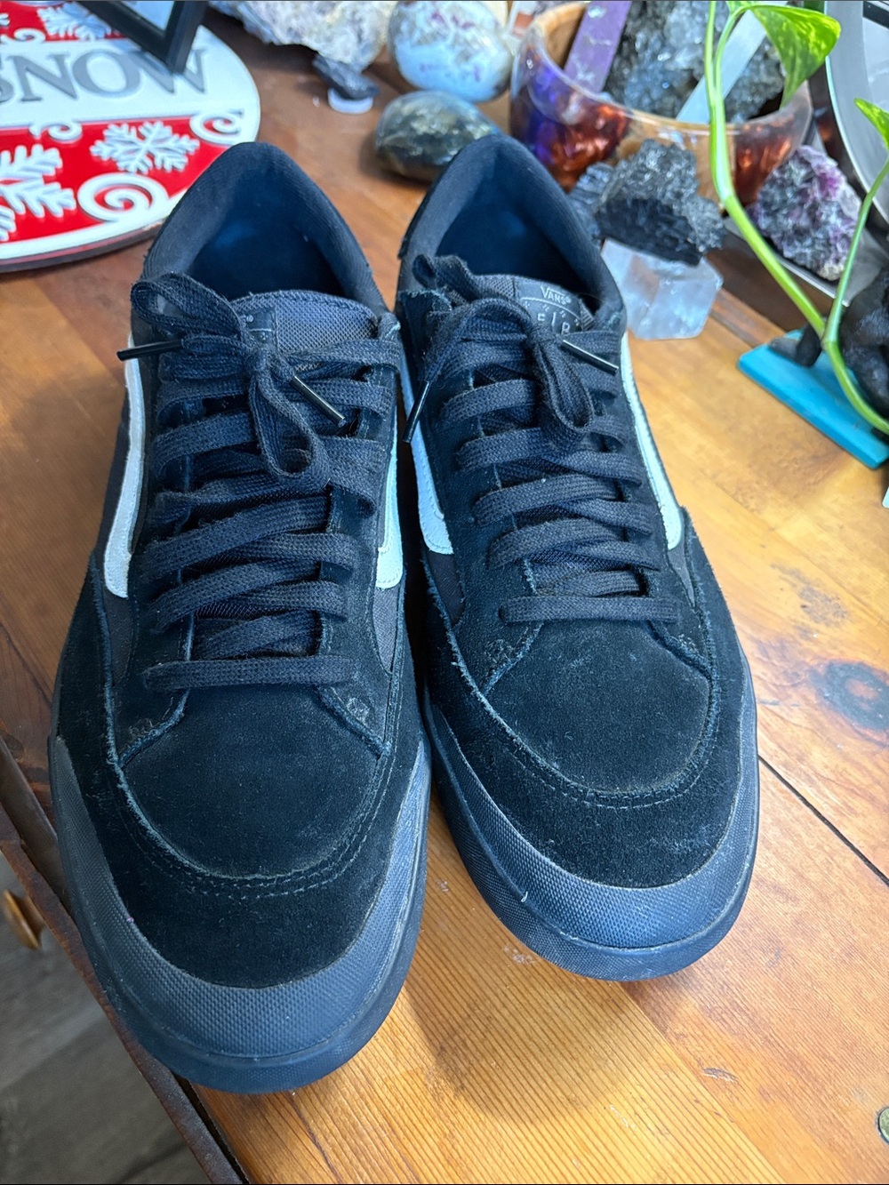 Vans Men's Black Suede Low-Top Sneakers with White Side Stripe